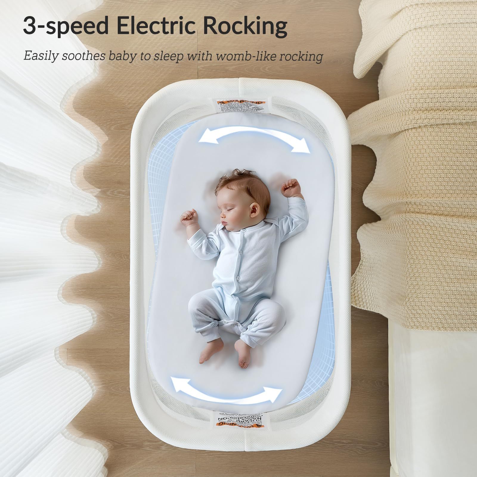 OEM Baby Cot Bed for Newborns (0-12M) - 8 Soothing Music White Noise Comfortable Sleep Baby Crib