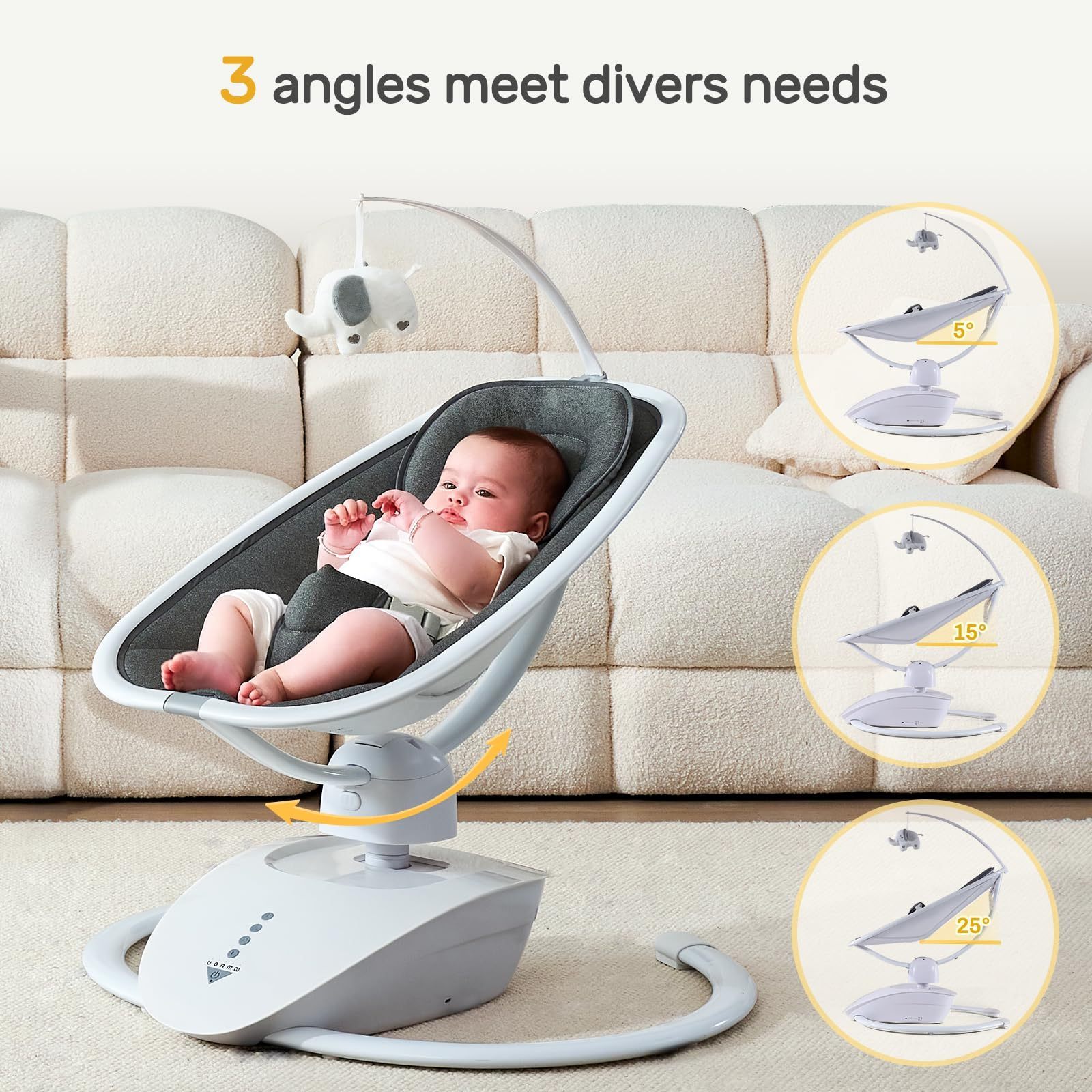 New DesignOEM Electric Baby Rocking for Infants Rocker with Music Speaker Portability Bouncer for Baby 5 Sway Speeds Baby Swing