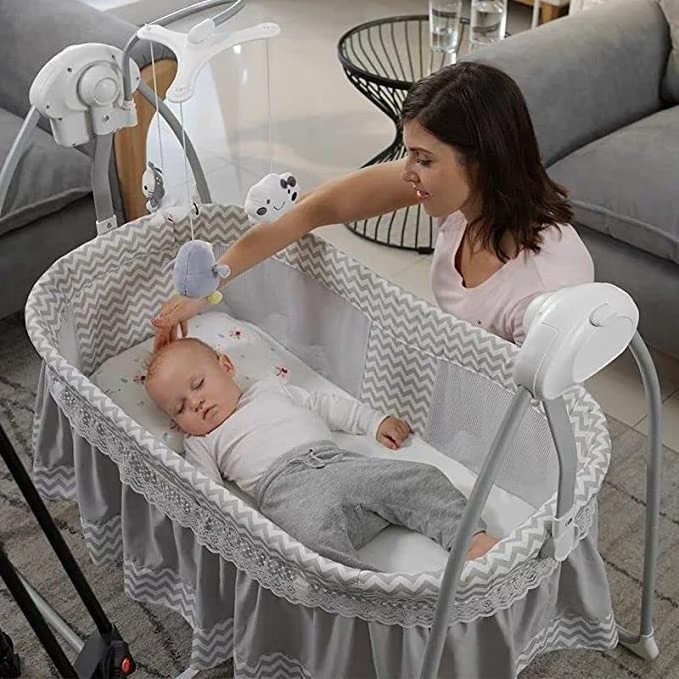 Factory Direct Sales New born Foldable Cot Bed Safety Baby Bassinet swing to sleep baby electric Swinging Baby Crib