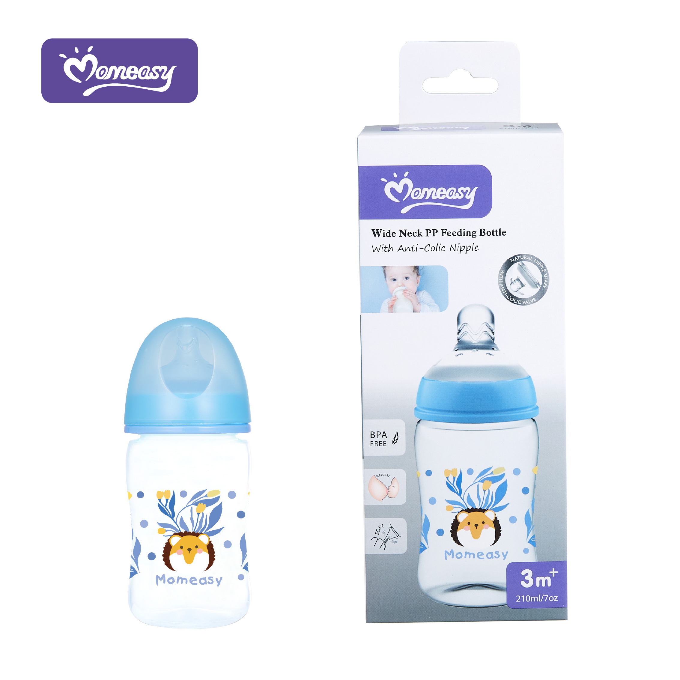 Momeasy 7oz/210ML Wide-neck PP  Feeding Bottle BPA free