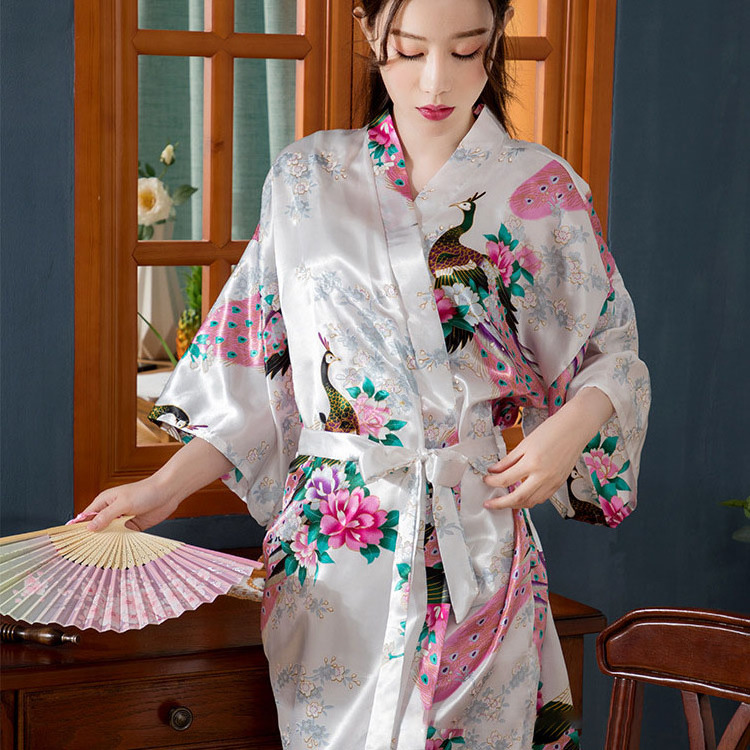 Luxury Floral Printed Robe Satin Silk Sleepwear Ladies Kimono Nightwear Pajamas For Women Wedding Bridesmaid Robes