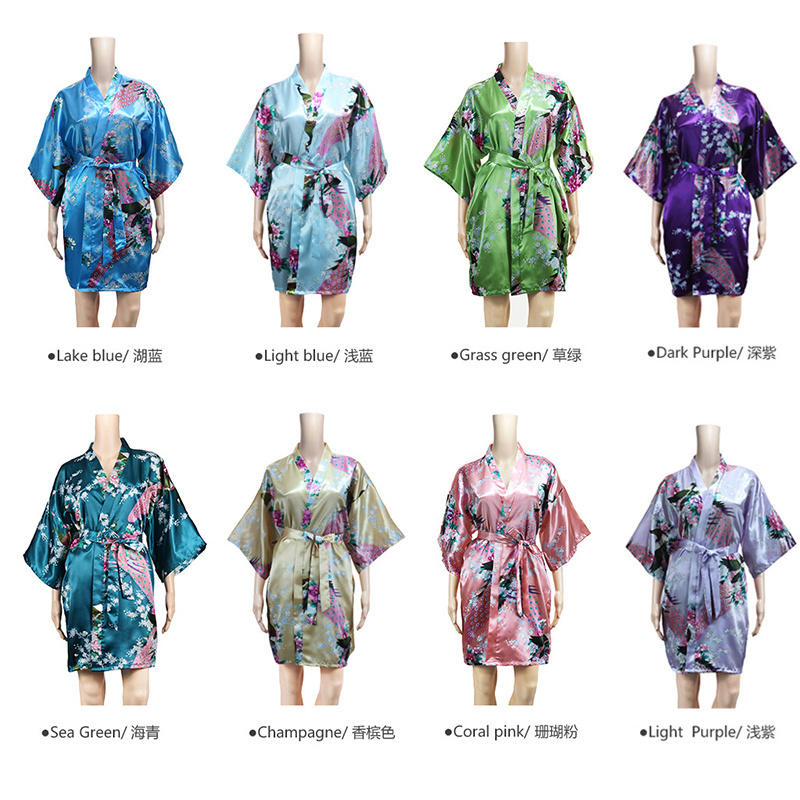 Luxury Floral Printed Robe Satin Silk Sleepwear Ladies Kimono Nightwear Pajamas For Women Wedding Bridesmaid Robes