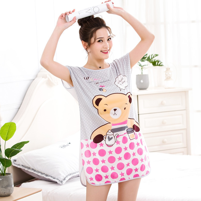 Factory Wholesale Cheap Price Summer Nightdress Cartoon Nightwear Milk Silk Sleepwear For Women