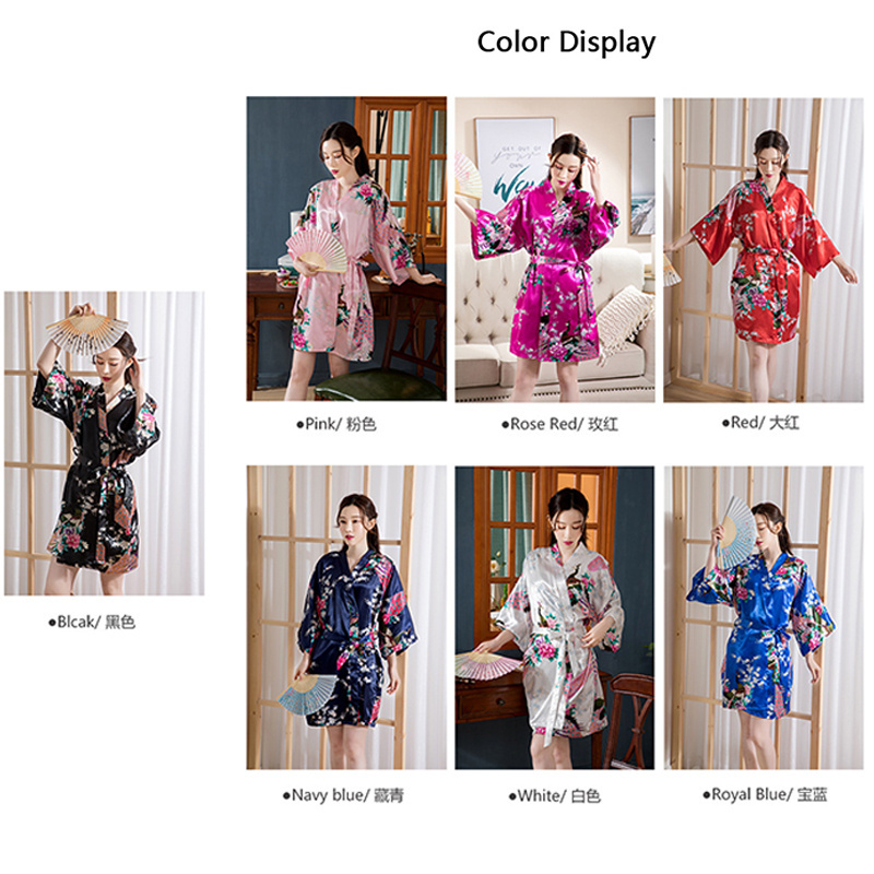 Luxury Floral Printed Robe Satin Silk Sleepwear Ladies Kimono Nightwear Pajamas For Women Wedding Bridesmaid Robes