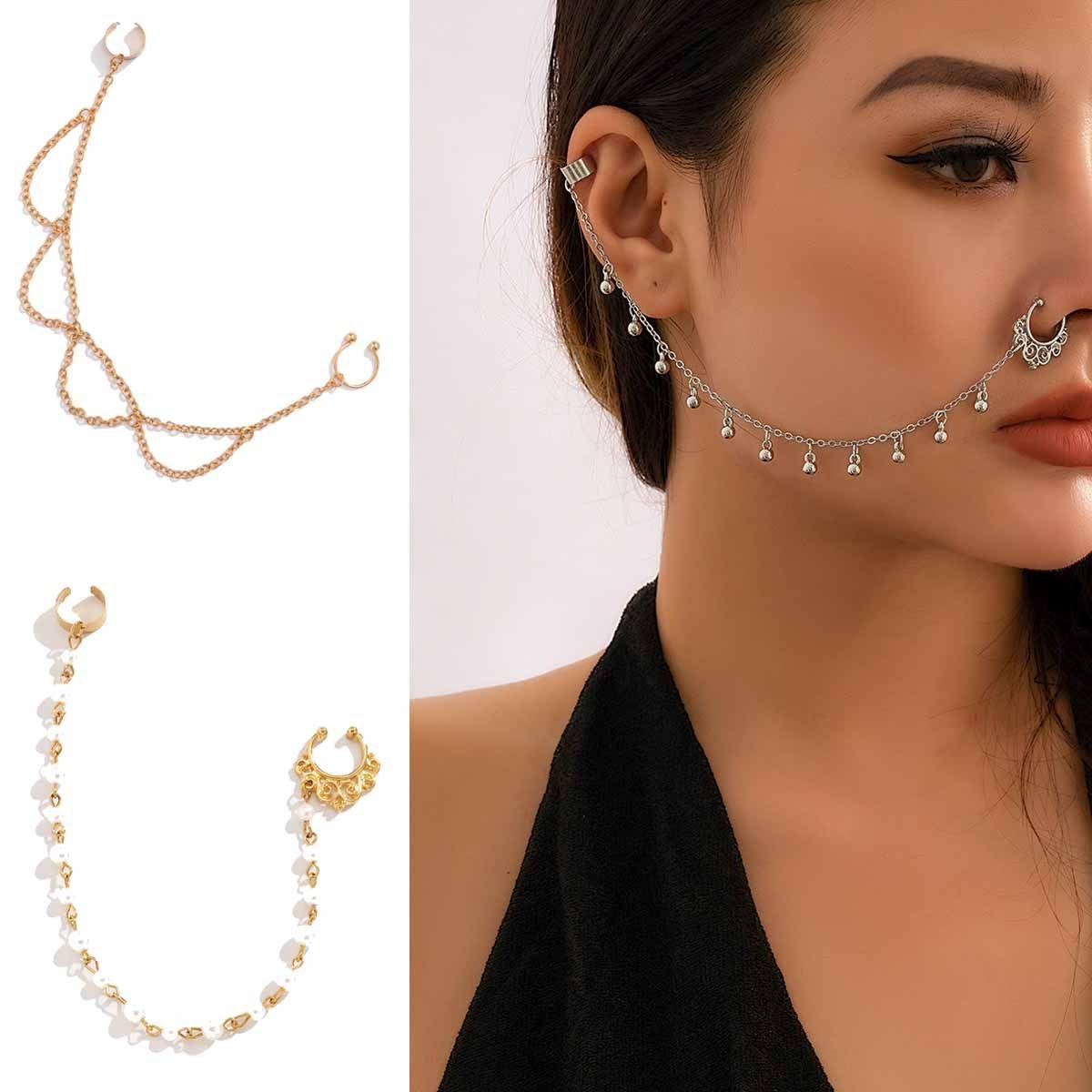 Simple temperament imitation pearl fringe free piercing nose accessory Chain fringe personality nose stud nose ring