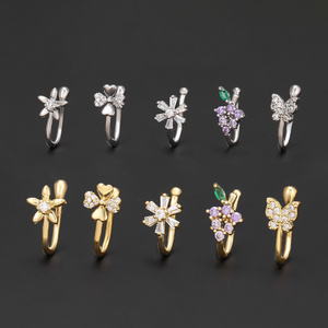 MENGMINGNA Rabbit star grape butterfly shape fake nose rings Alloy Tiny Nose Ring For Non Pierced Custom Nose Rings Bulk