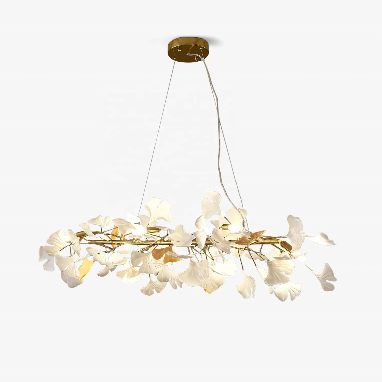 nordic long chandelier acrylic leafs pendant light gingko lamp biloba brass golden black leaves leaf light ceramic chandelier