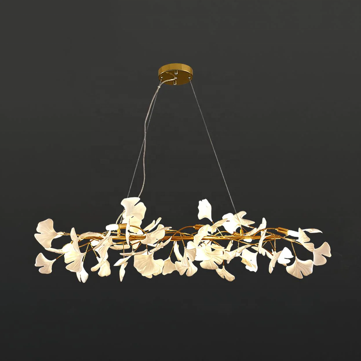 nordic long chandelier acrylic leafs pendant light gingko lamp biloba brass golden black leaves leaf light ceramic chandelier