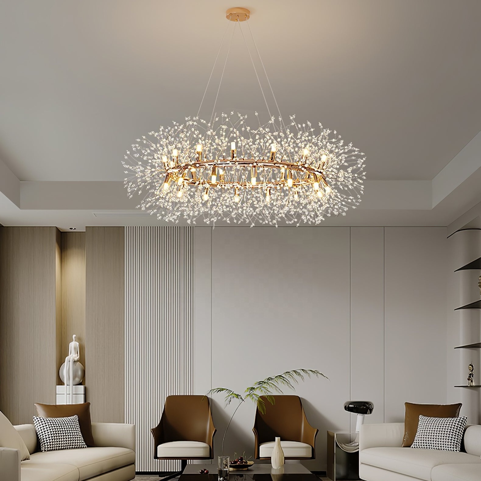 2-layer pendant light round for living room bedroom modern hanging round k9 crystal chandelier dandelion chandelier pendant lamp