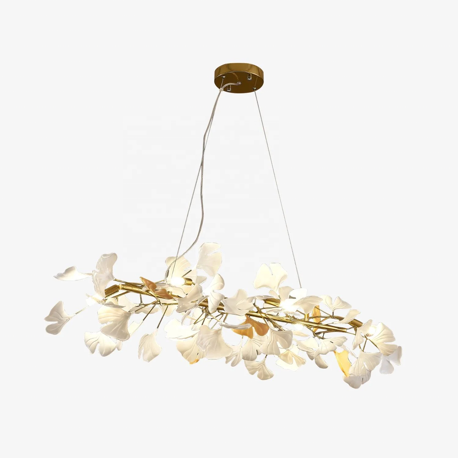 nordic long chandelier acrylic leafs pendant light gingko lamp biloba brass golden black leaves leaf light ceramic chandelier