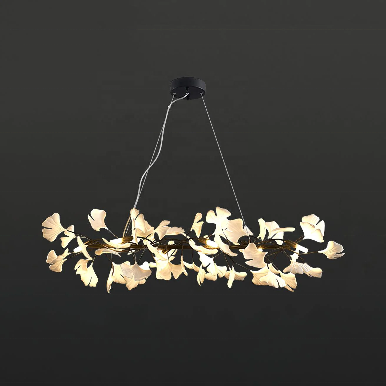 nordic long chandelier acrylic leafs pendant light gingko lamp biloba brass golden black leaves leaf light ceramic chandelier