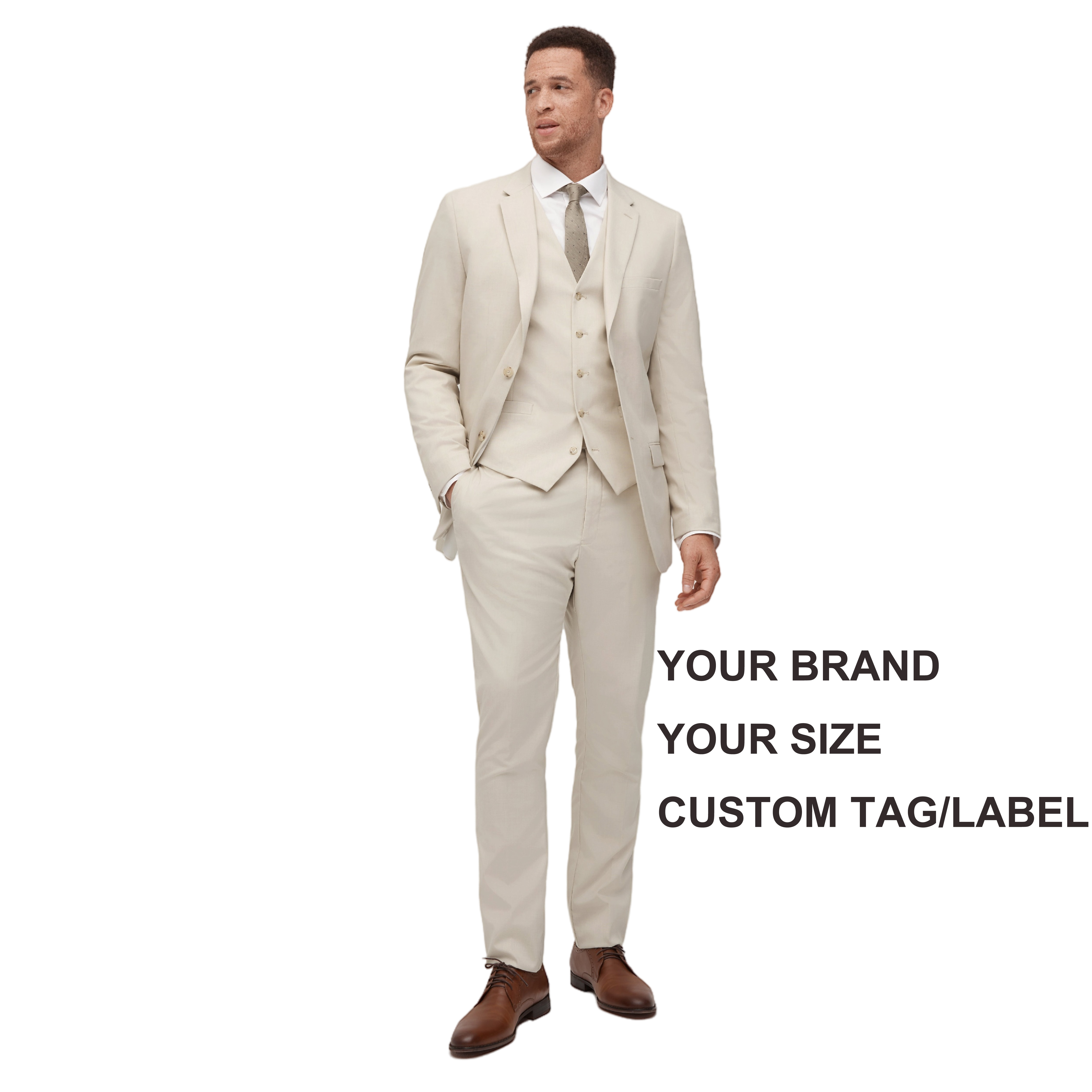 2024 Luxury Quality Custom Tan Men's 3-Piece Suit Single Breasted Two Buttons Suits For Men