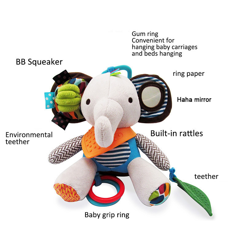 Baby Toy Soft Hanging Rattle with Teethers Plush Animal Stroller Car Seat Crib Wind Chimes Learning Hanging Toys M2334