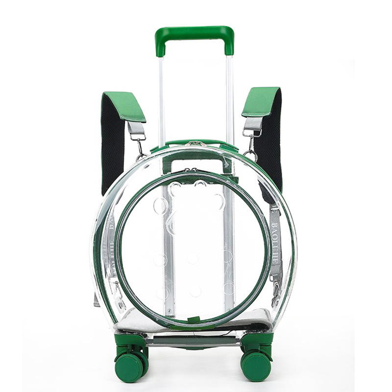 pet trolley carrier with wheels Visible clear Breathable rolling pet accessories carrier Airline Approved