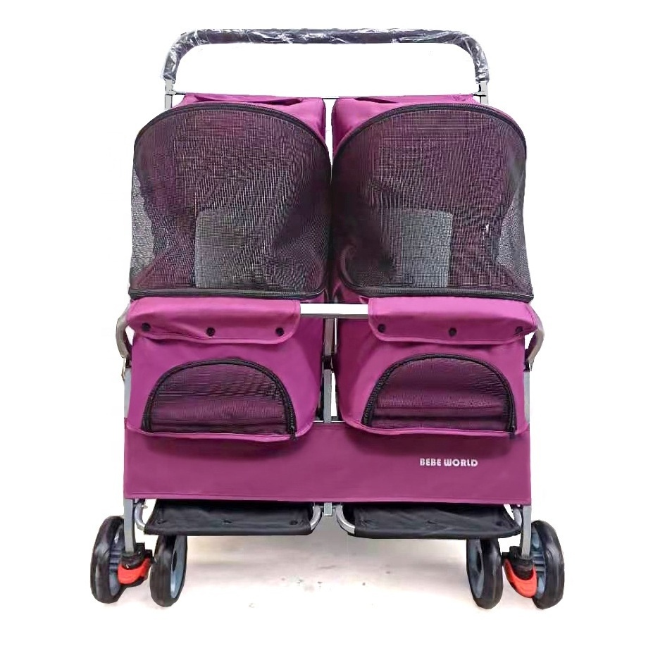 Wholesale Luxury Pet Stroller  with two seats Dog Carrier 4 Wheels Pet Dog Stroller For Travel