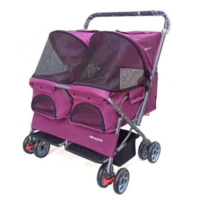 Wholesale Luxury Pet Stroller  with two seats Dog Carrier 4 Wheels Pet Dog Stroller For Travel