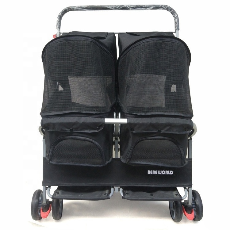 Wholesale Luxury Pet Stroller  with two seats Dog Carrier 4 Wheels Pet Dog Stroller For Travel