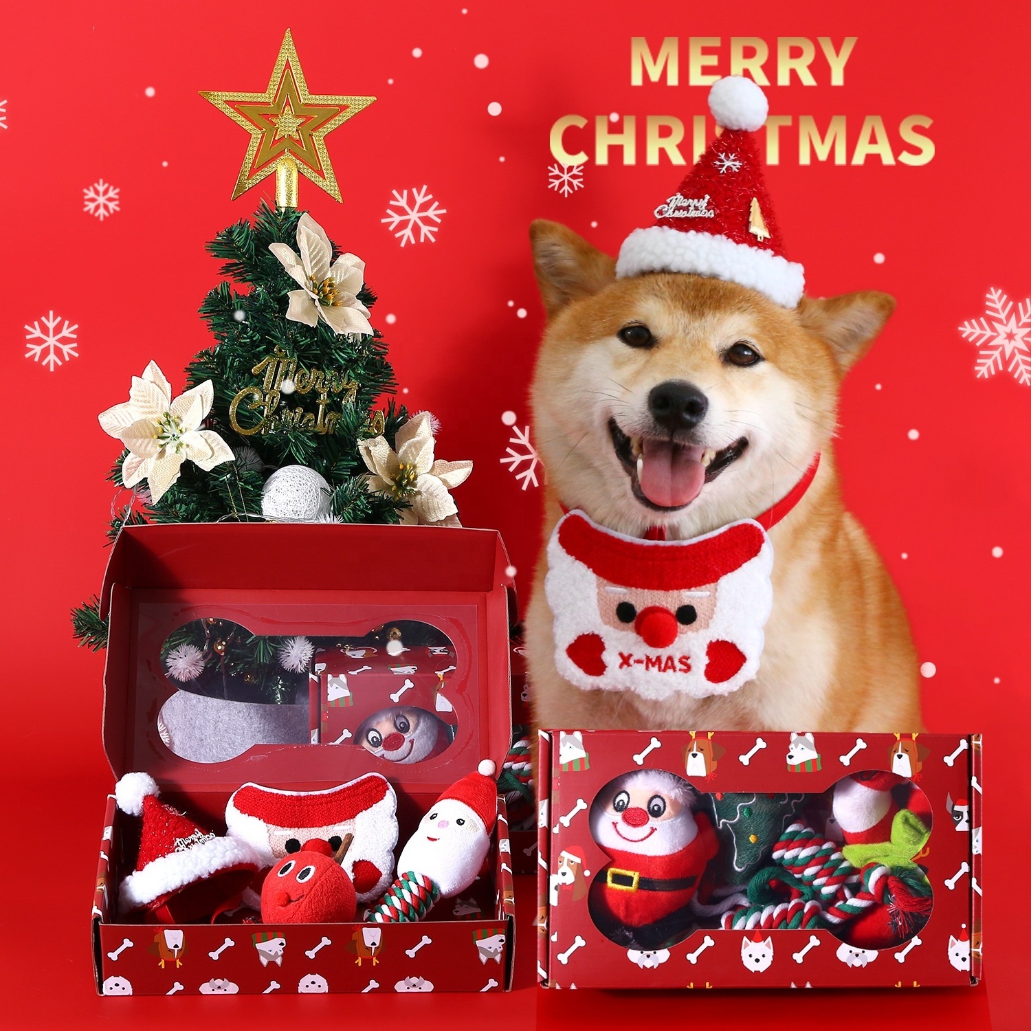 Dogs Christmas toy Combo gift box Dog Squeaky Toy and Rope Toy Bundle