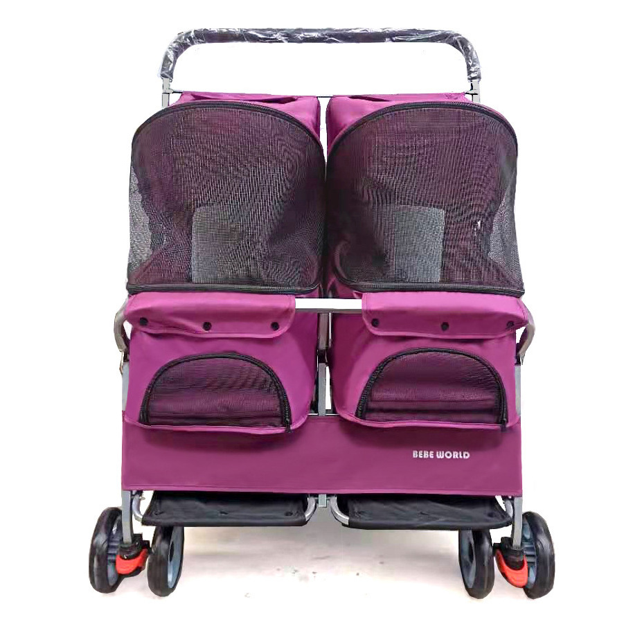 double seat travel detachable luxury twin large iron pet stroller  for dogs and cats