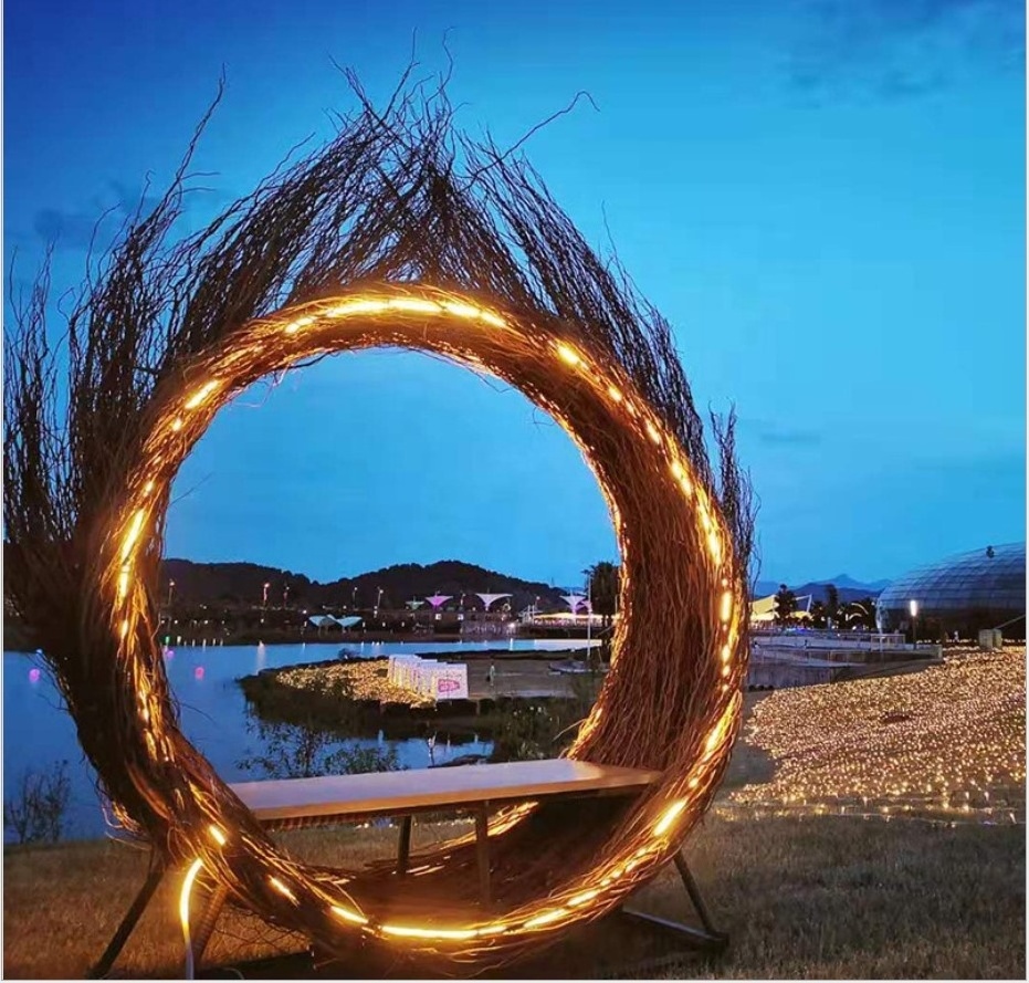 LED light nest swing lounge chair hotel beach outdoor furniture design rattan wicker garden bird nest egg chair decoration