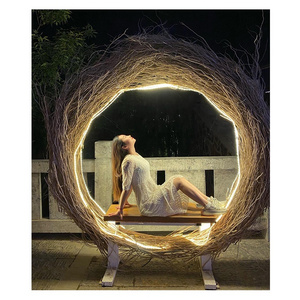 LED light nest swing lounge chair hotel beach outdoor furniture design rattan wicker garden bird nest egg chair decoration