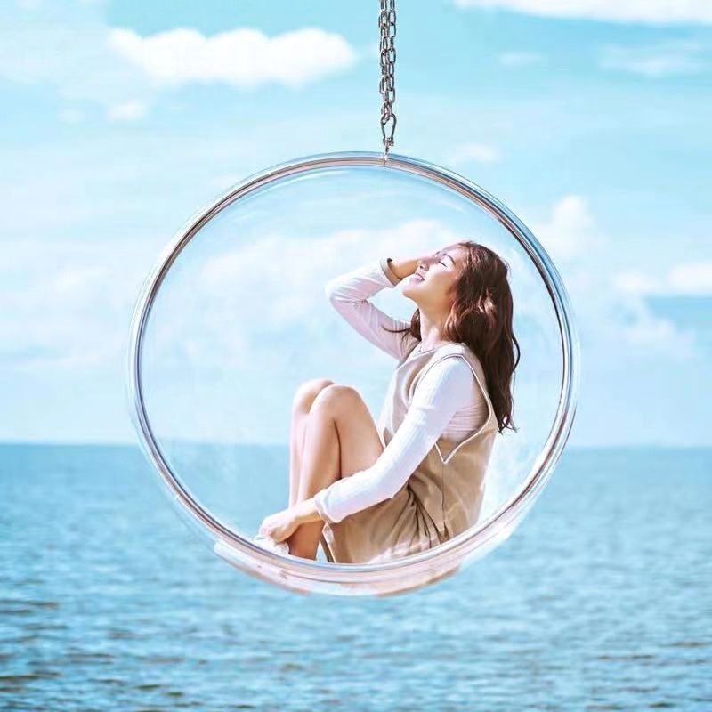 hot sale indoor bedroom living room outdoor patio porch no MOQ funny kids children acrylic ceiling hanging ball swing egg chair