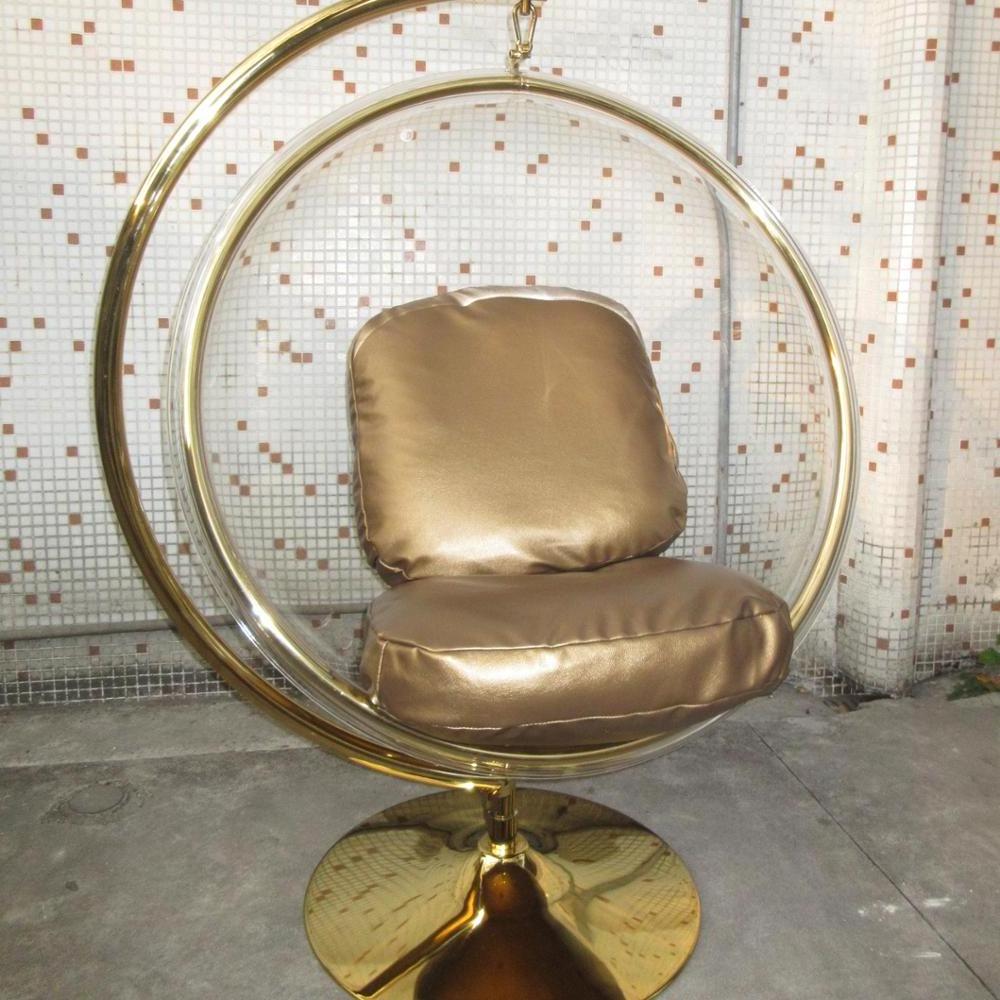 golden stainless steel clear bubble swing chair Eero design gold and sliver design fancy hanging swing egg chair