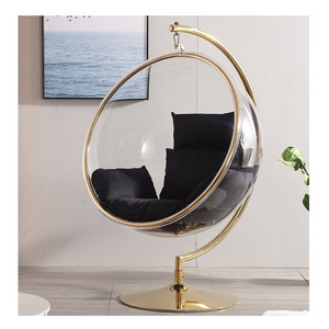 golden stainless steel clear bubble swing chair Eero design gold and sliver design fancy hanging swing egg chair