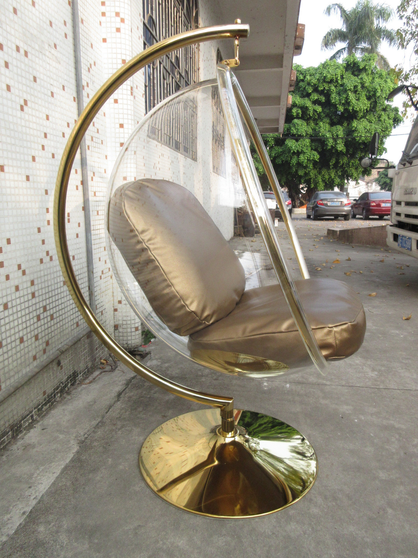 golden stainless steel clear bubble swing chair Eero design gold and sliver design fancy hanging swing egg chair