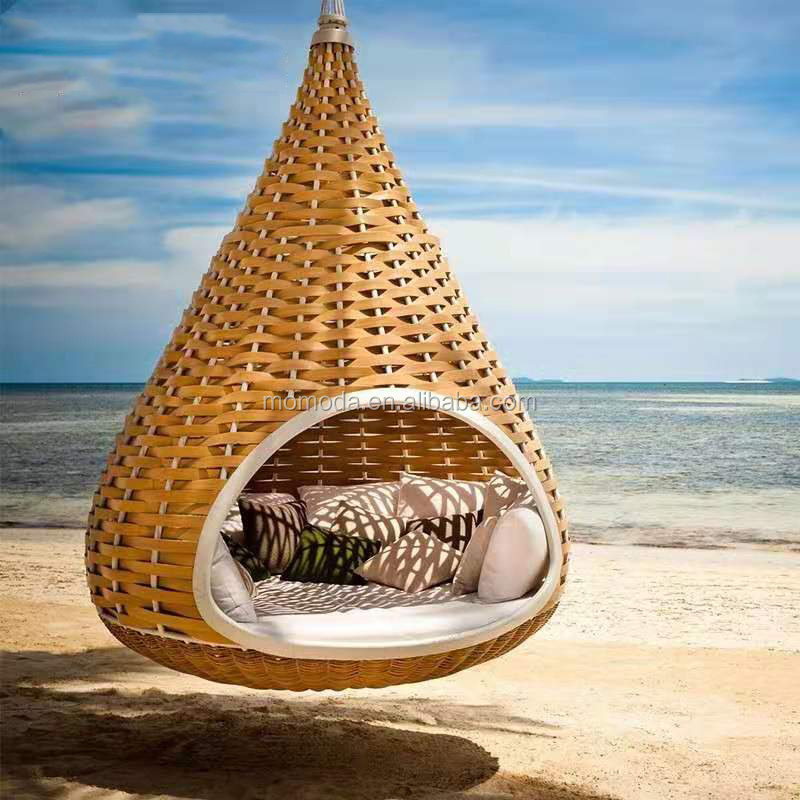 Outdoor luxury quality rattan wicker round daybed with canopy hanging nestrest swing