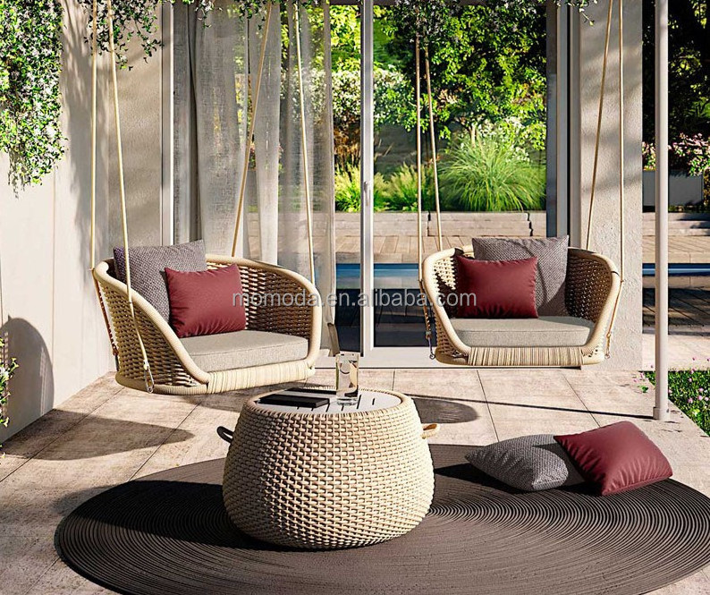 on sale popular Fashion design hanging  patio porch garden PE rattan sunbed chaise outdoor wicker egg chair  swings