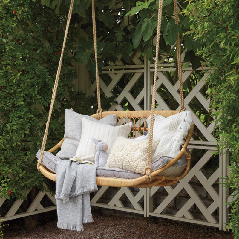 Modern Design Patio Garden Double Seat Natural Cane Rattan Hanging Swing Chair