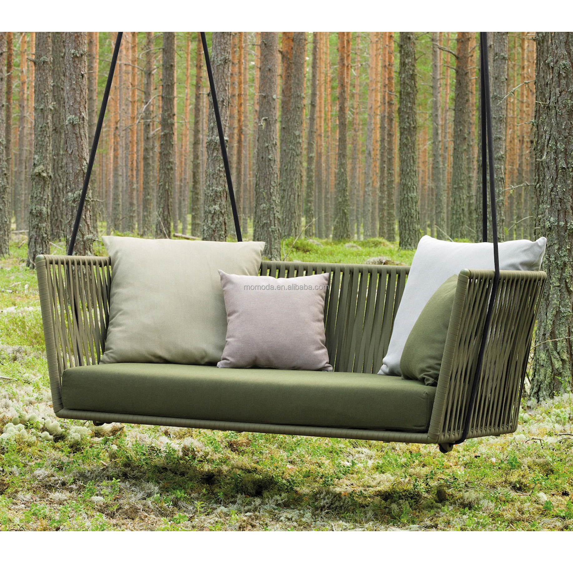 Outdoor Furniture Wicker Swing Sofa Chair Rope Aluminum Hanging Sofa Chair Patio Swings