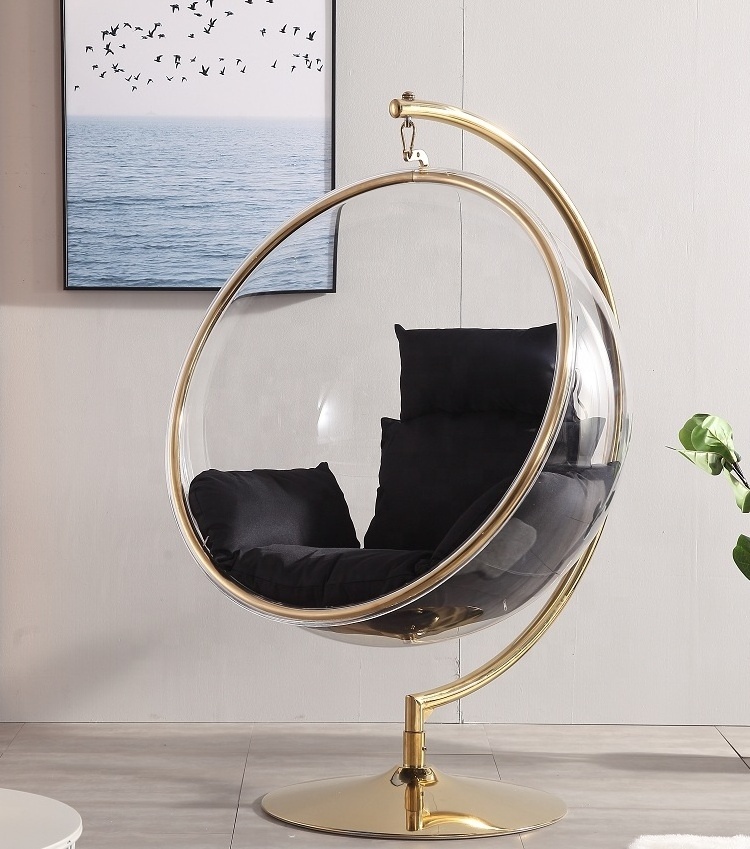 hot sale luxury special design  living room  bedroom gold metal ball bubble egg hanging swing  leisure lounge chair furniture