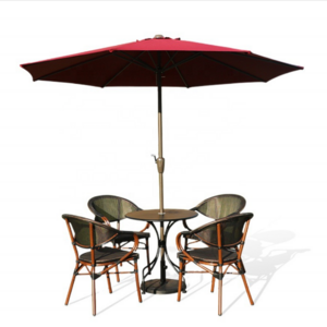 Wholesale Outdoor Furniture hotel restaurant cafe resorts Rattan Wicker Table stackable Chair with Umbrella garden set