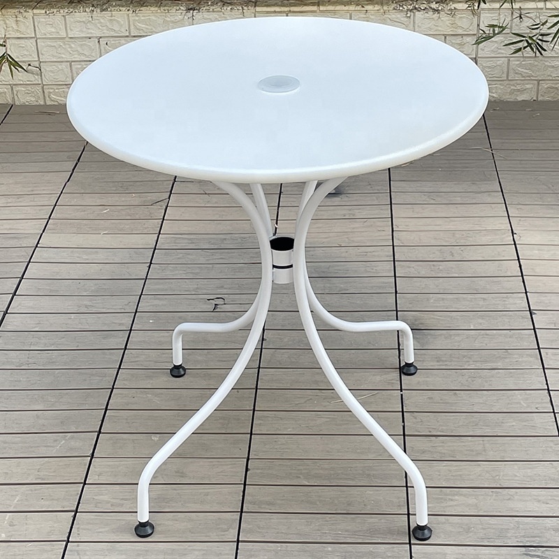 hot sale factory price black metal square round table outdoor restaurant canteen cafe tables with umbrella hole