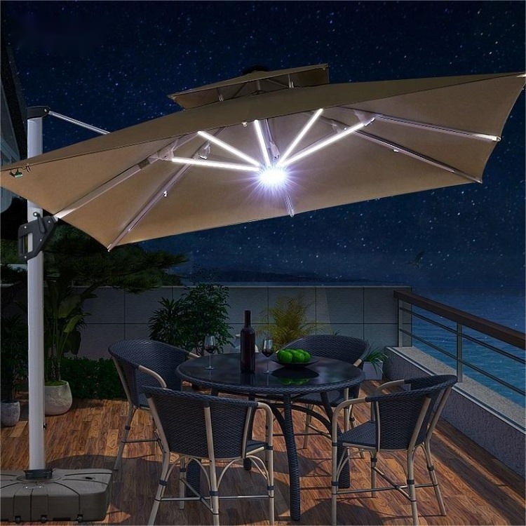 luxury hydraulic auto led restaurant hotel cafe coffee shop outdoor umbrella garden patio sun parasol umbrella and base