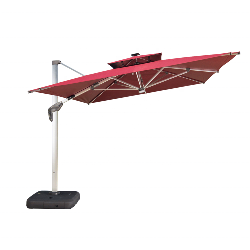 12ft cantilever umbrella solar power umbrella & base led light parasols patio  nature outdoor garden outdoor furniture umbrellas