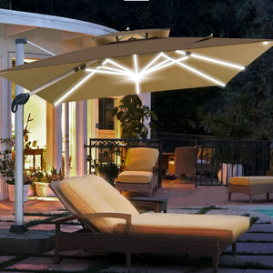 12ft cantilever umbrella solar power umbrella & base led light parasols patio  nature outdoor garden outdoor furniture umbrellas