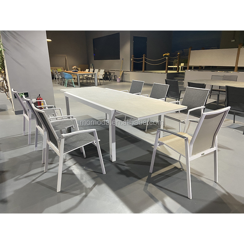 modern dining room set designer aluminium alloy ceramics extension folding outdoor garden  dining table chairs set