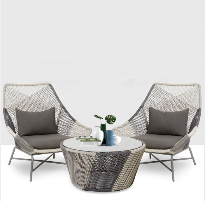 luxury modern leisure balcony courtyard garden 3pc patio set two color cheap rattan outdoor chair with coffee table set