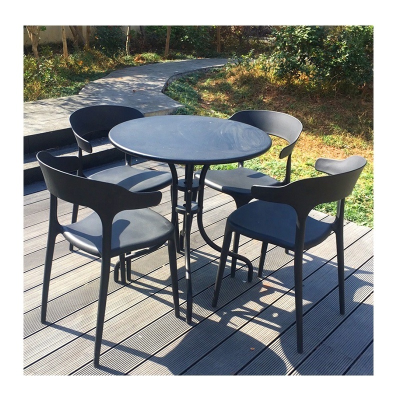 elegant white french style outdoor cafe furniture set round metal table with 4 chairs outdoor dining set for coffee shop