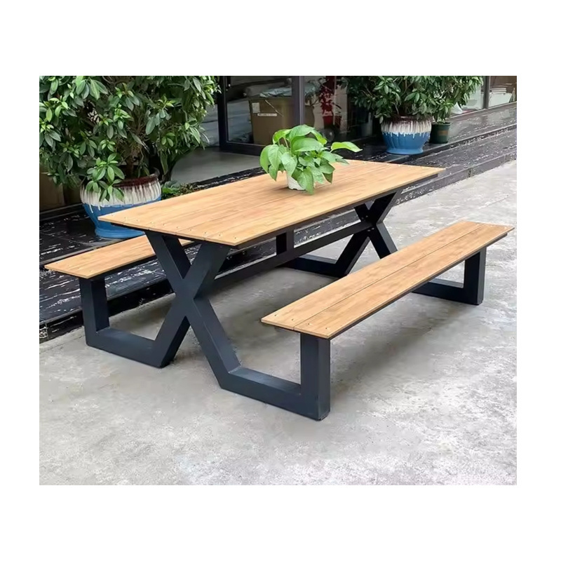 Outdoor Wood-plastic Composite top seating table garden furniture outside wooden outdoor picnic table and park bench