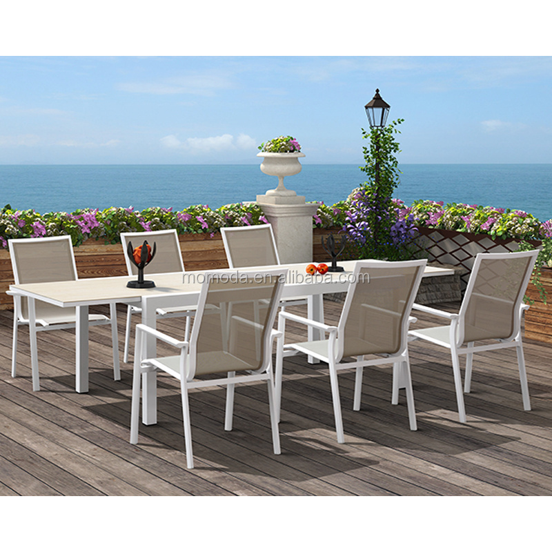 modern dining room set designer aluminium alloy ceramics extension folding outdoor garden  dining table chairs set