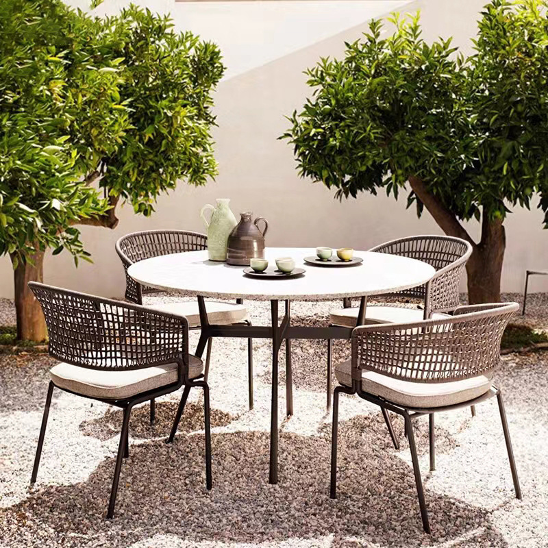 elegant luxury Italy outdoor furniture design balcony  patio table and chair set for 5 star hotel club villa