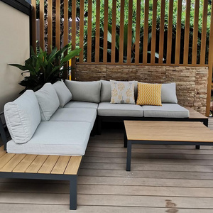 new arrival momoda outdoor furniture design wholesaler  L shape modular garden sofa set with arm teak coffee table