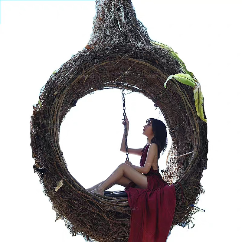 Luxury outdoor Bali style rattan bird's nest swing Hanging chair tree daybed for hotel resort landscape