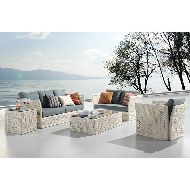 white modern cheap Simple Design Outdoor Garden Furniture Waterproof Rattan Chair Wicker Patio Lounge Sofa Set