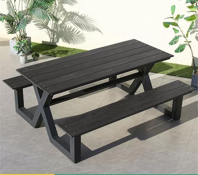 Outdoor Wood-plastic Composite top seating table garden furniture outside wooden outdoor picnic table and park bench