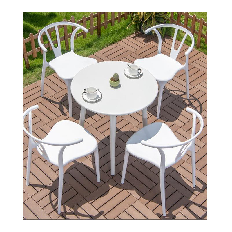 elegant white french style outdoor cafe furniture set round metal table with 4 chairs outdoor dining set for coffee shop